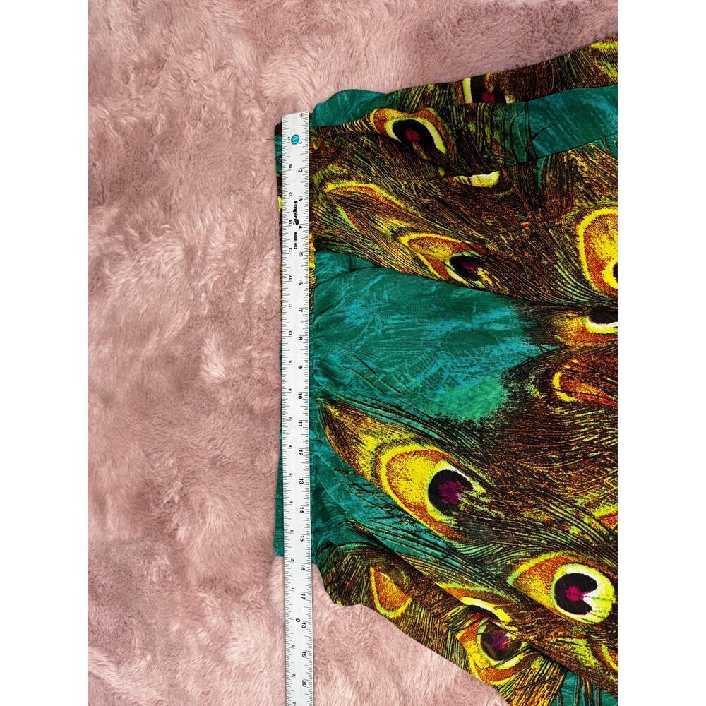 Afibi Women’s XL Peacock Print Maxi Skirt Teal Boho Flowy - Elastic Waist - Picture 8 of 8